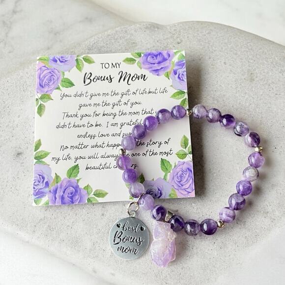 Bonus Mom Bracelet with Card - Amethyst Stretch NIB - Picture 1 of 6
